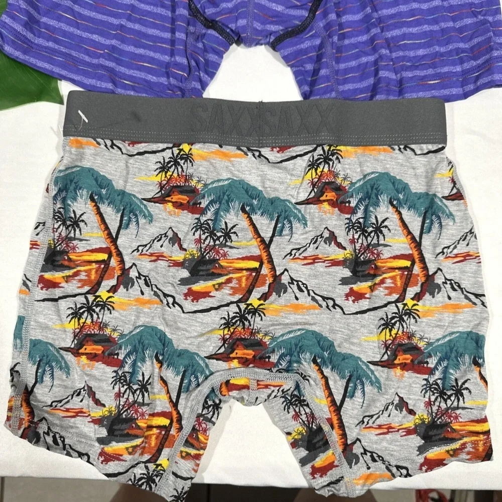 NEW 2PC SAXX [ Small ] Vibe‎ Soft Stretch Boxer Briefs Stripe & Hawaii